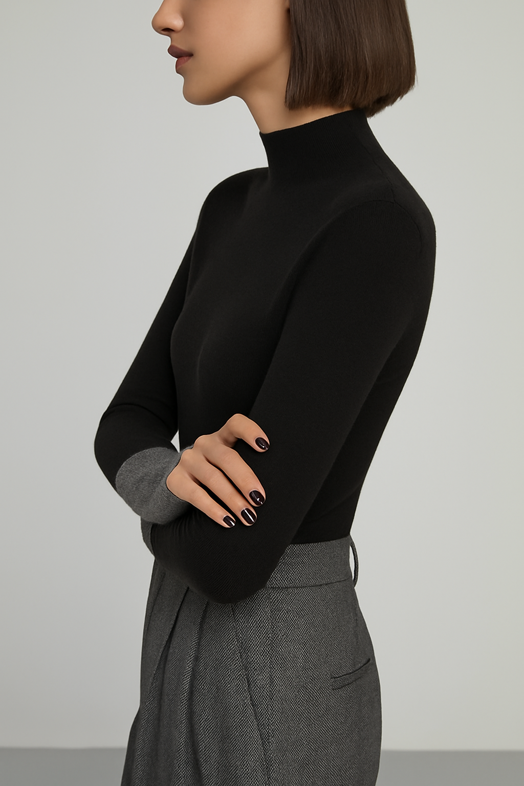 Annette | Contrast-Cuff Mock Neck Sweater