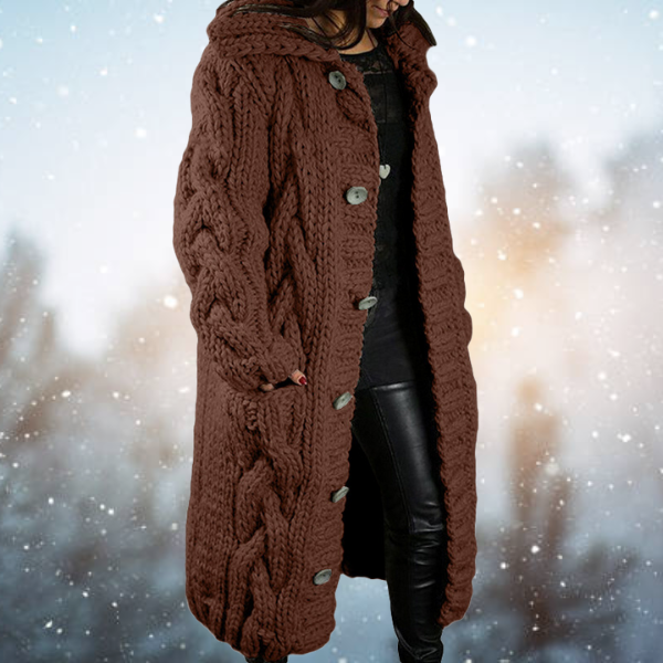 Sjoukje | Long Cable Knit Hooded Cardigan