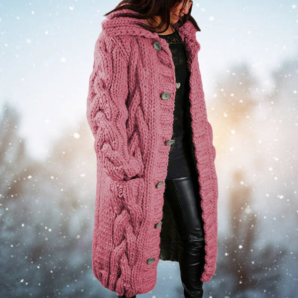Sjoukje | Long Cable Knit Hooded Cardigan