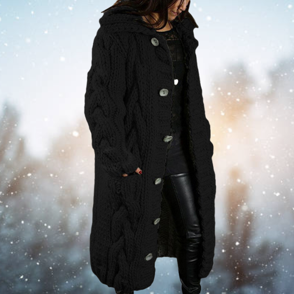 Sjoukje | Long Cable Knit Hooded Cardigan