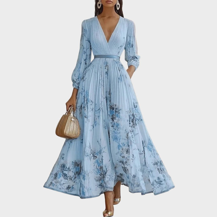 Alexia | Elegant Pleated Maxi V-Neck Dress