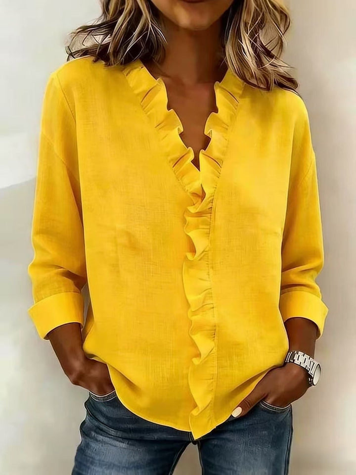 Cayla | Elegant V-neck Ruffles Blouse