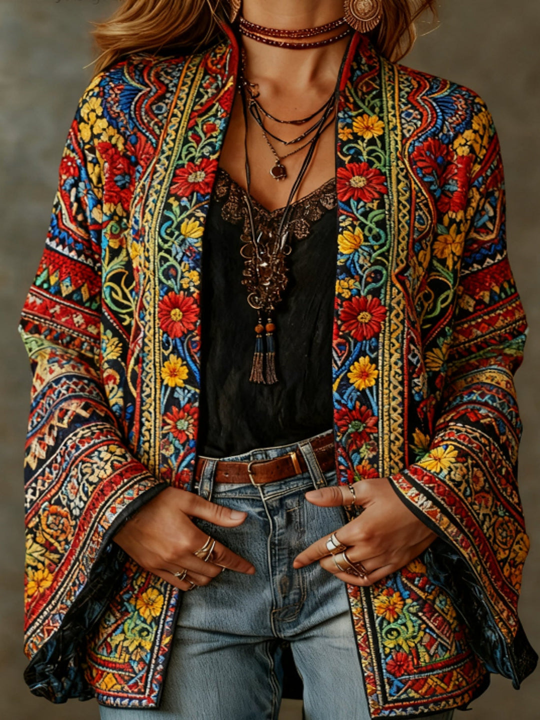Carcy | Boho Embroidered Kimono Cardigan