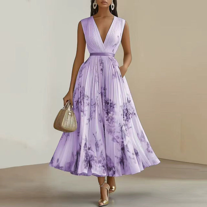 Alexia | Elegant Pleated Maxi V-Neck Dress