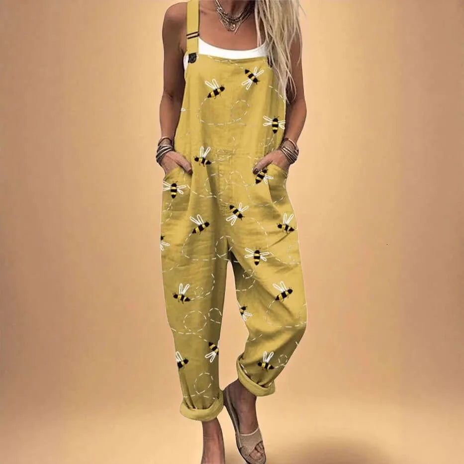 Soft Yellow Jumpsuit with Bee Pattern