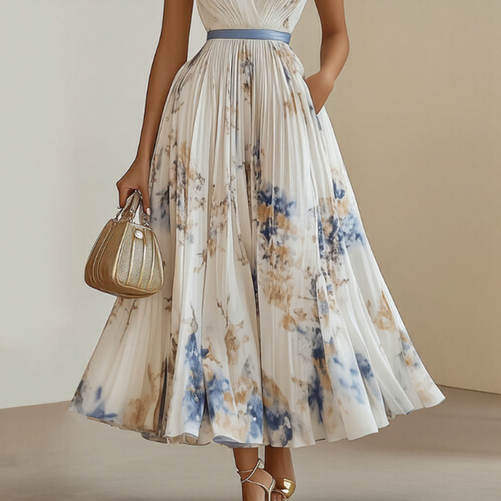 Alexia | Elegant Pleated Maxi V-Neck Dress