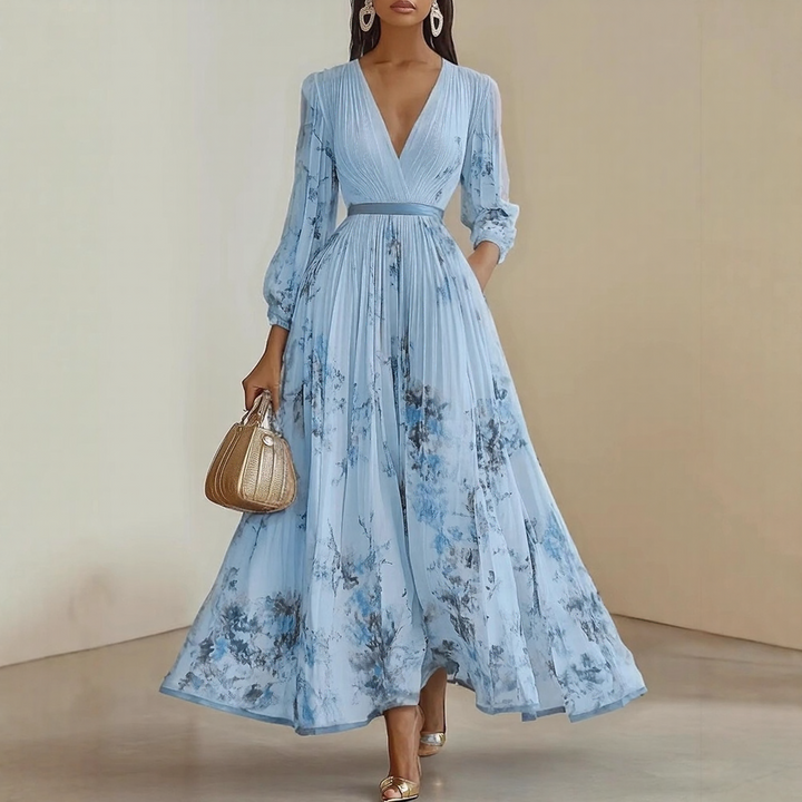 Alexia | Elegant Pleated Maxi V-Neck Dress