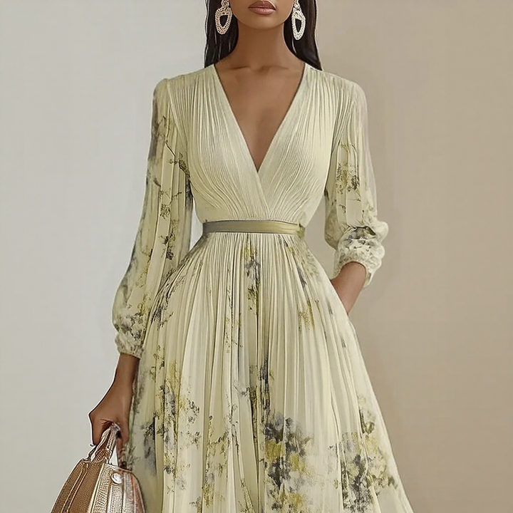 Alexia | Elegant Pleated Maxi V-Neck Dress