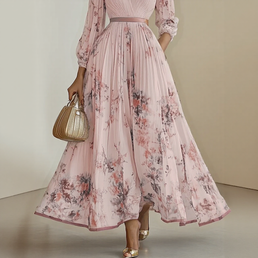 Alexia | Elegant Pleated Maxi V-Neck Dress