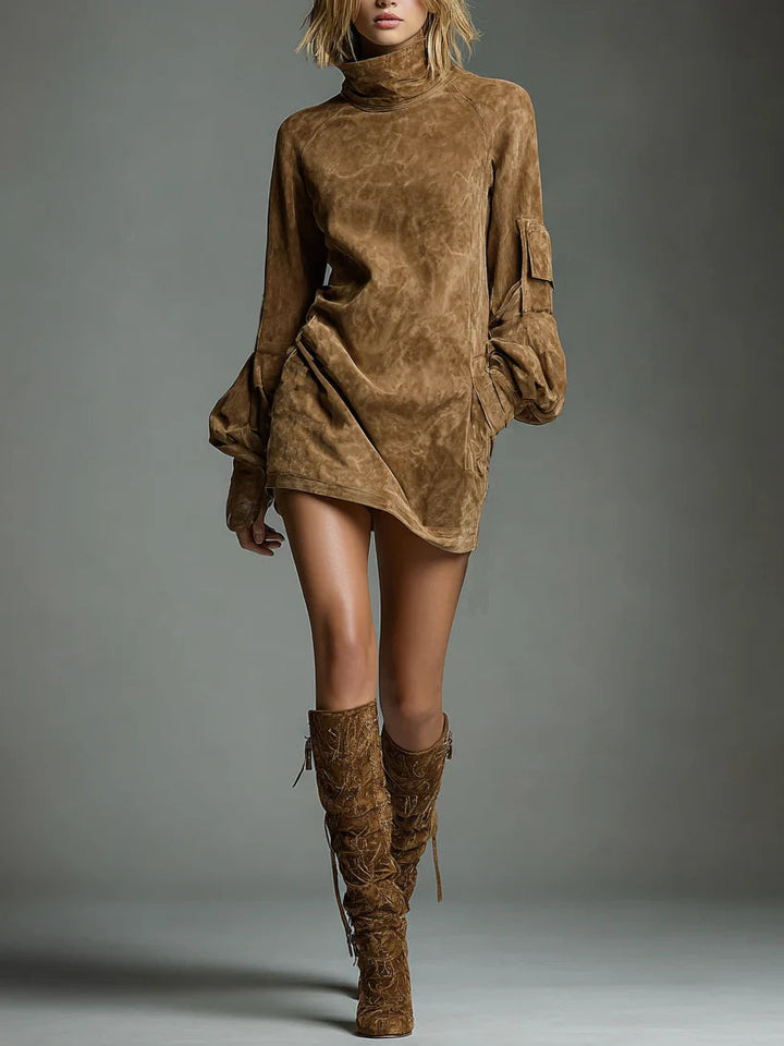 Buy | Oversized Suede Mini Dress with High Neck