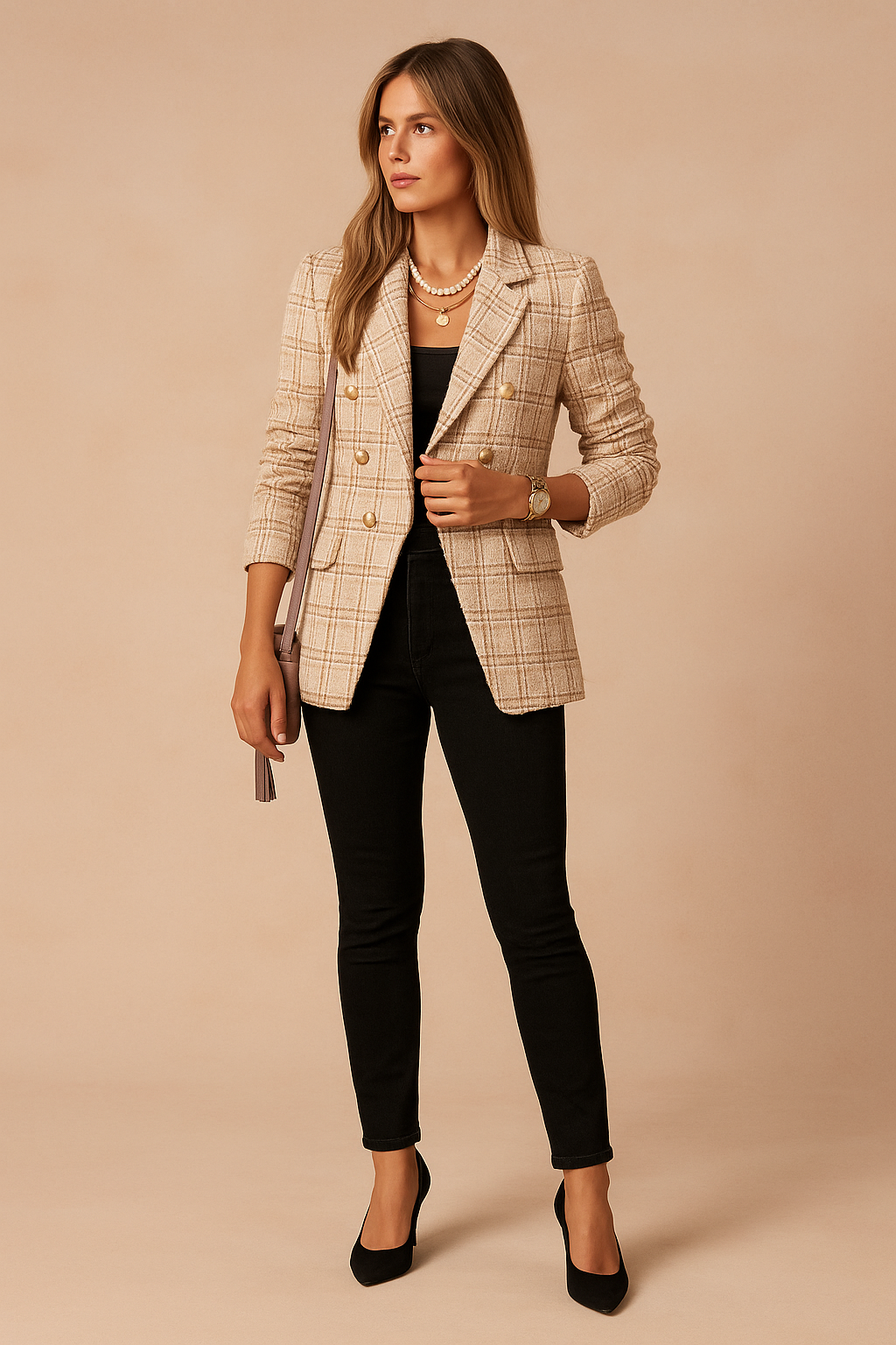 Camille Dubois | Tweed Check Blazer Jacket For Women