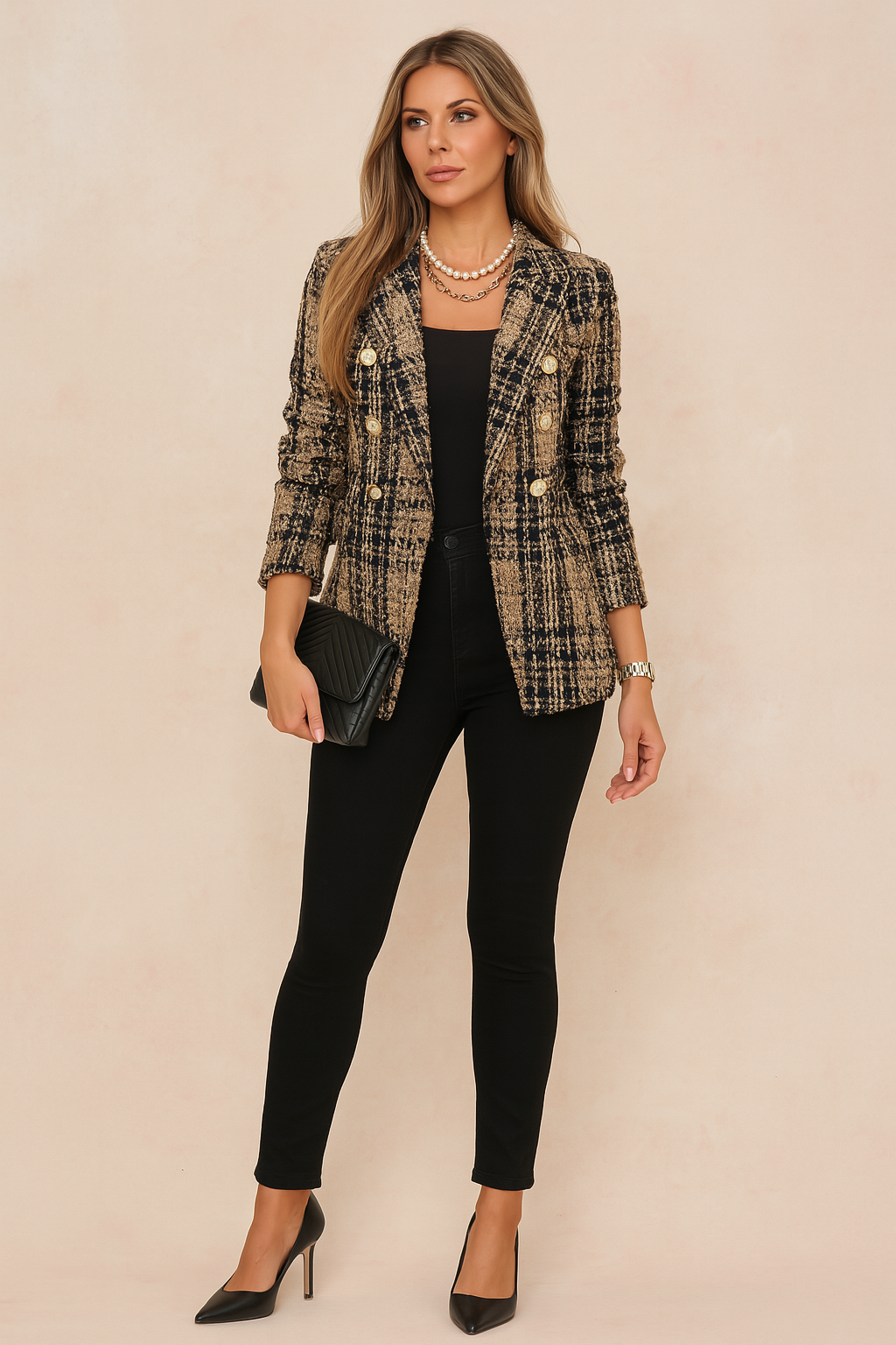 Camille Dubois | Tweed Check Blazer Jacket For Women