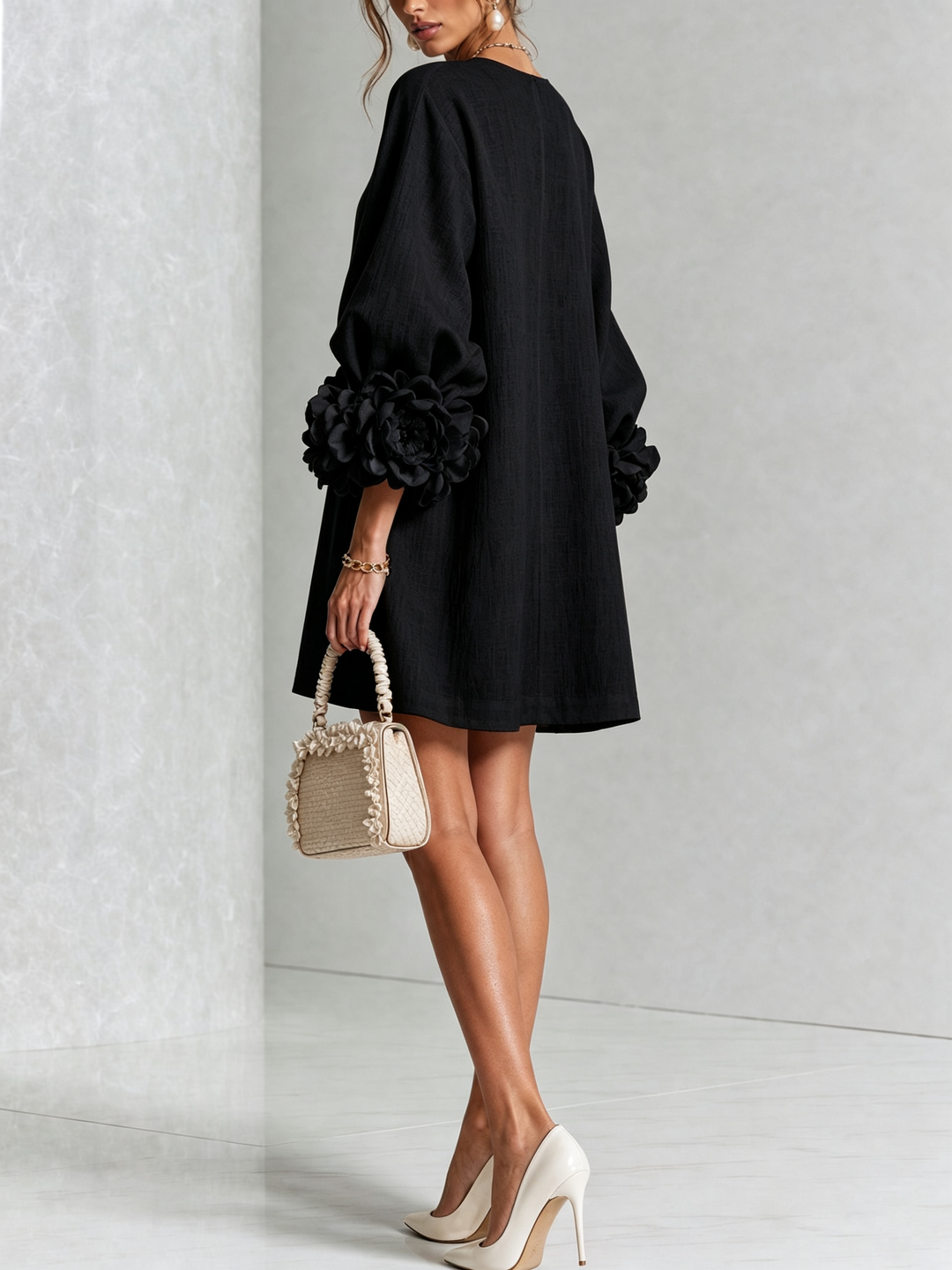Anastasia | Floral-Cuff Statement Mini Dress