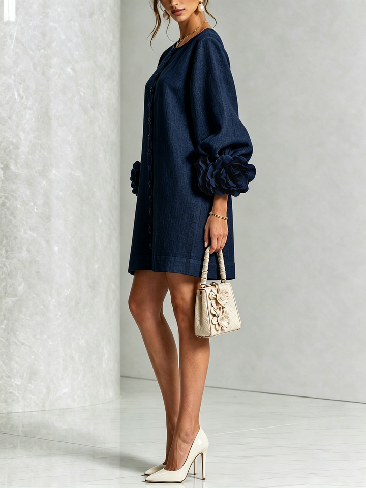 Adeline | Floral-Cuff Statement Mini Dress