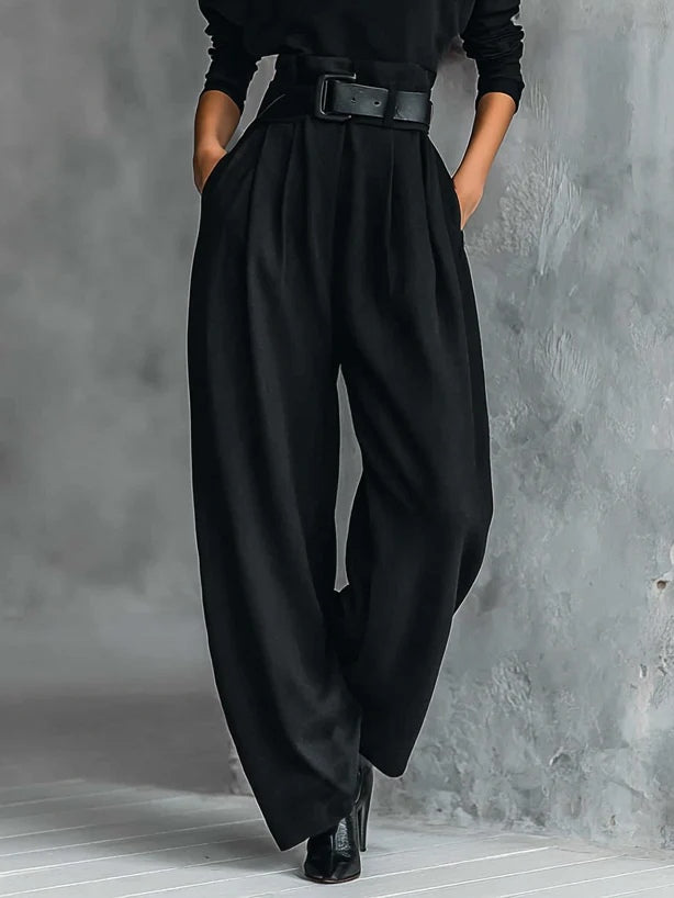 Noëlla | Black Turtleneck Top and Straight Pants Set