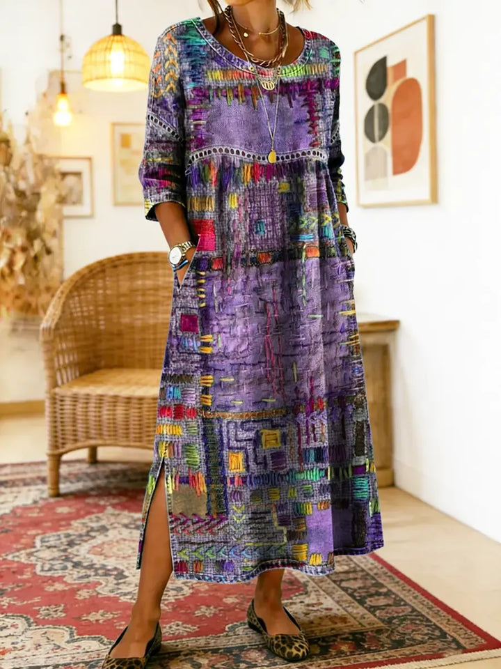 Alina | Printed Dress with Ethnic Patchwork