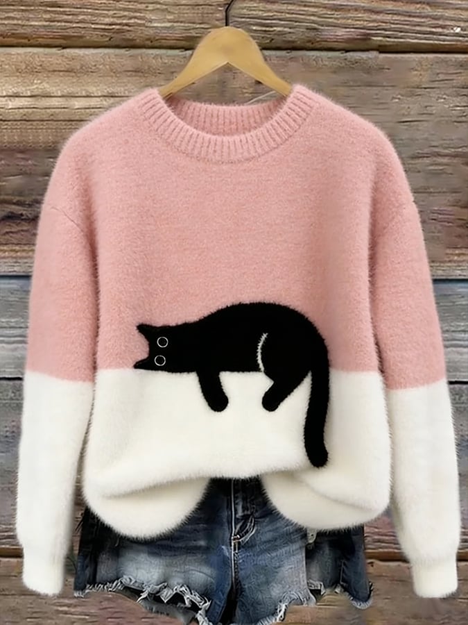 Aileen™ | Elegant Cat Print Oversized Sweater