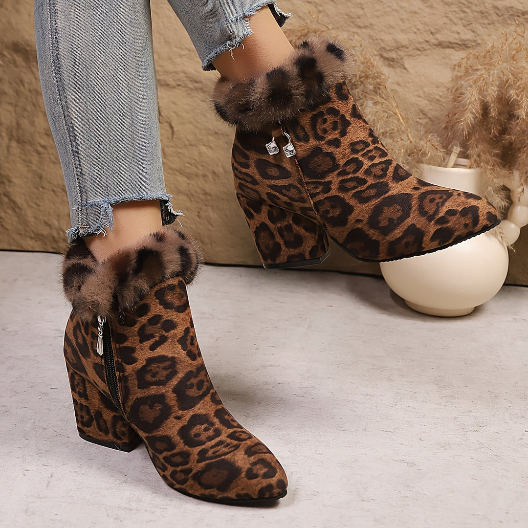Cassidy | Plush-Trim Block Heel Ankle Boots