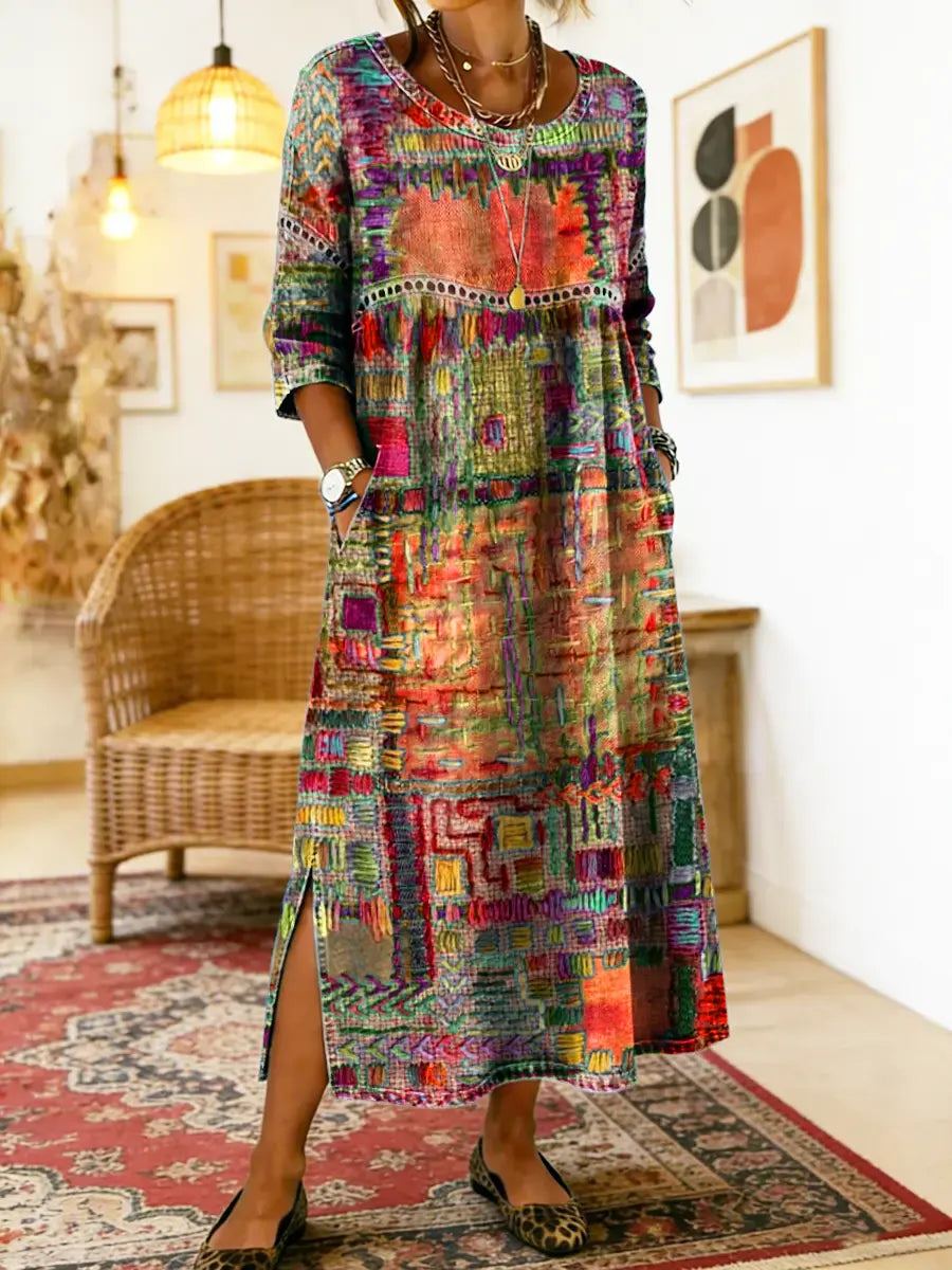 Alina | Printed Dress with Ethnic Patchwork