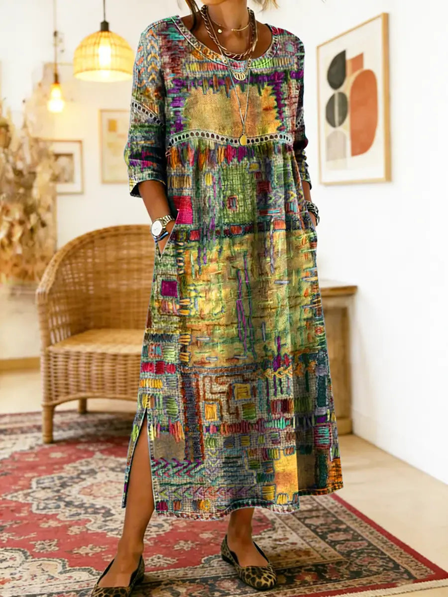 Alina | Printed Dress with Ethnic Patchwork