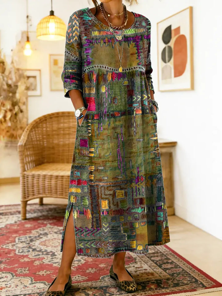 Alina | Printed Dress with Ethnic Patchwork