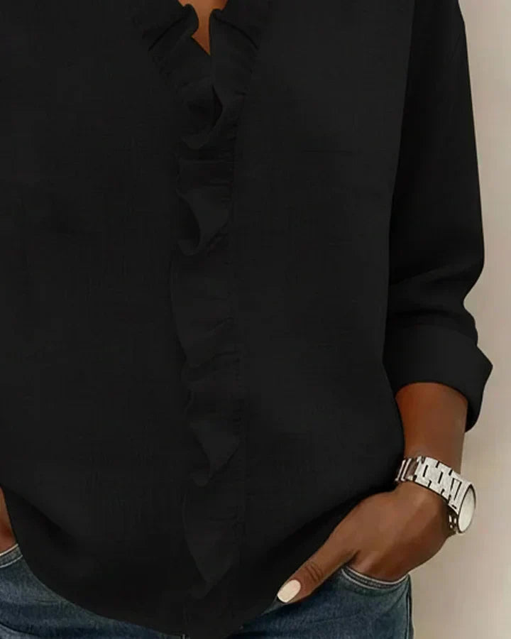 Cayla | Elegant V-neck Ruffles Blouse