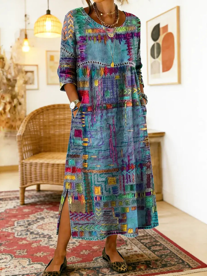 Alina | Printed Dress with Ethnic Patchwork
