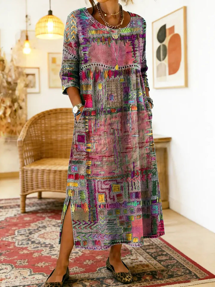 Alina | Printed Dress with Ethnic Patchwork