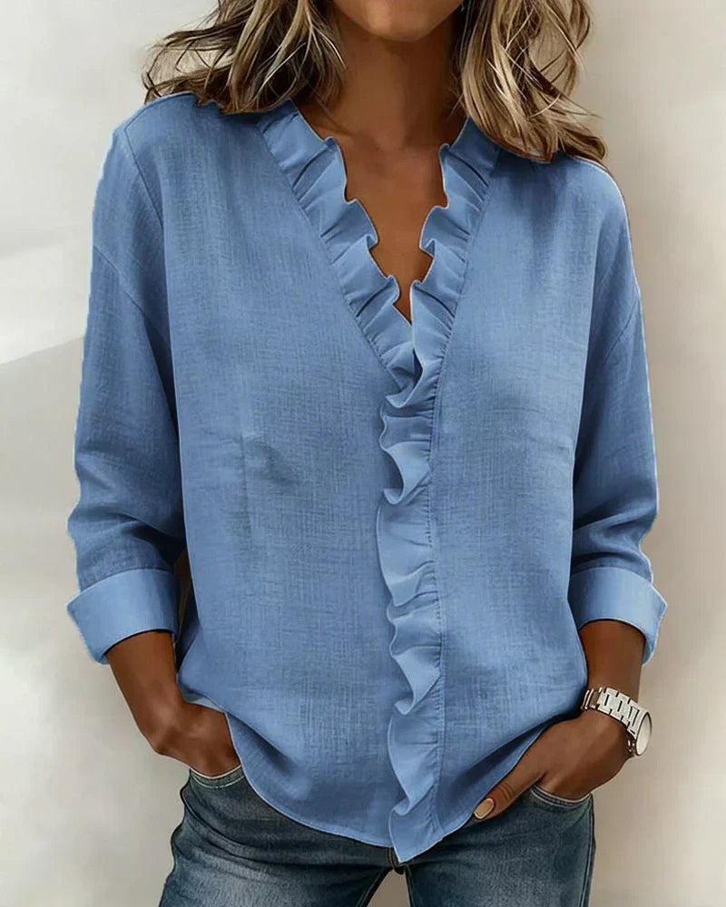 Cayla | Elegant V-neck Ruffles Blouse