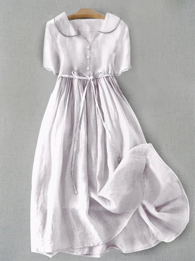 Isla - Elegant Cotton Linen Mid Sleeve Dress