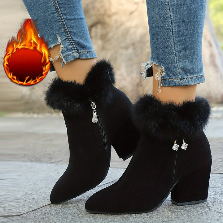 Cassidy | Plush-Trim Block Heel Ankle Boots