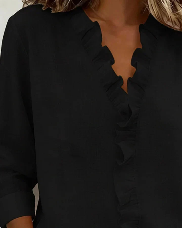 Cayla | Elegant V-neck Ruffles Blouse