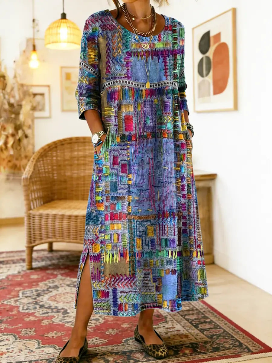 Alina | Printed Dress with Ethnic Patchwork
