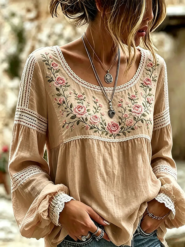 Amabel™ | Boho Floral Embroidered Blouse