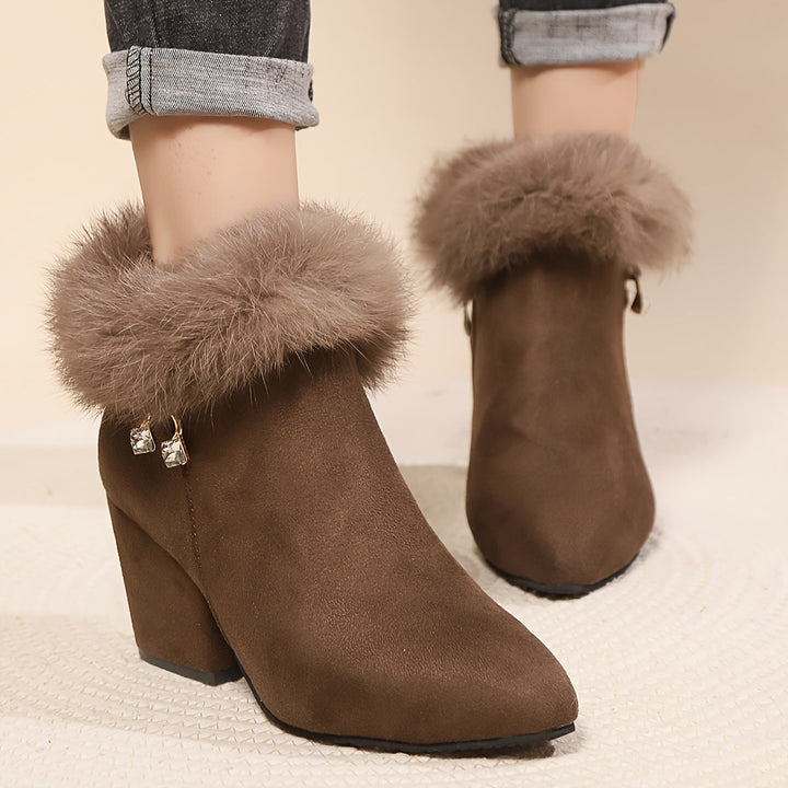 Cassidy | Plush-Trim Block Heel Ankle Boots