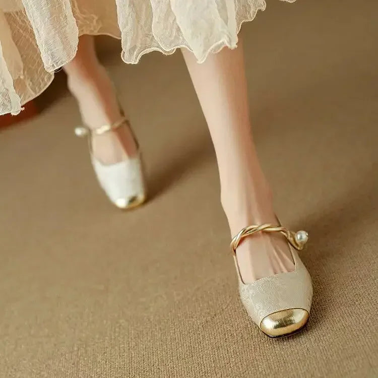 Amelia | Vintage Braided Pearl Strap Shoes