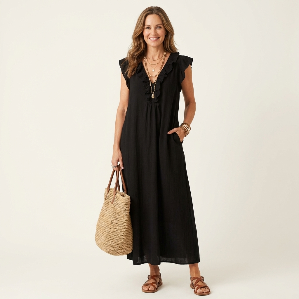 Bridget | Ruffled V-Neck Maxi Dress