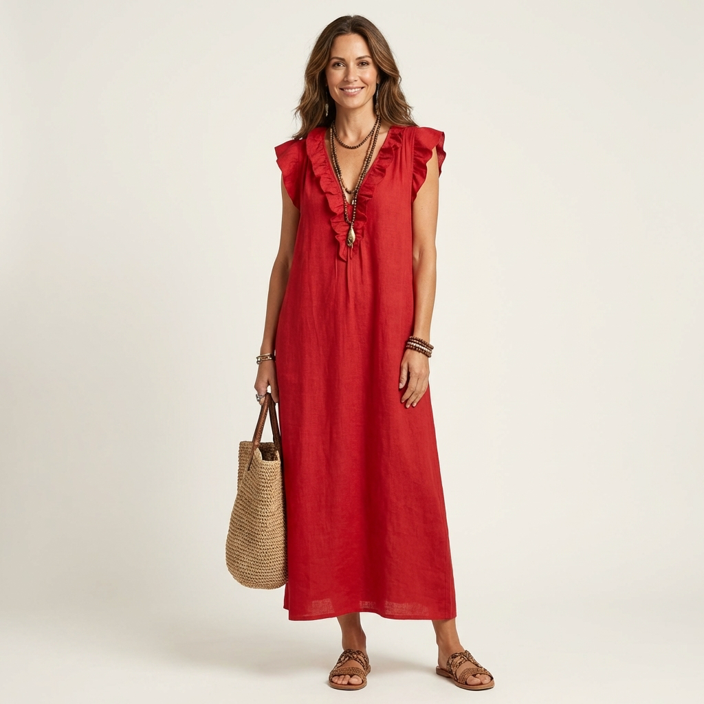 Bridget | Ruffled V-Neck Maxi Dress