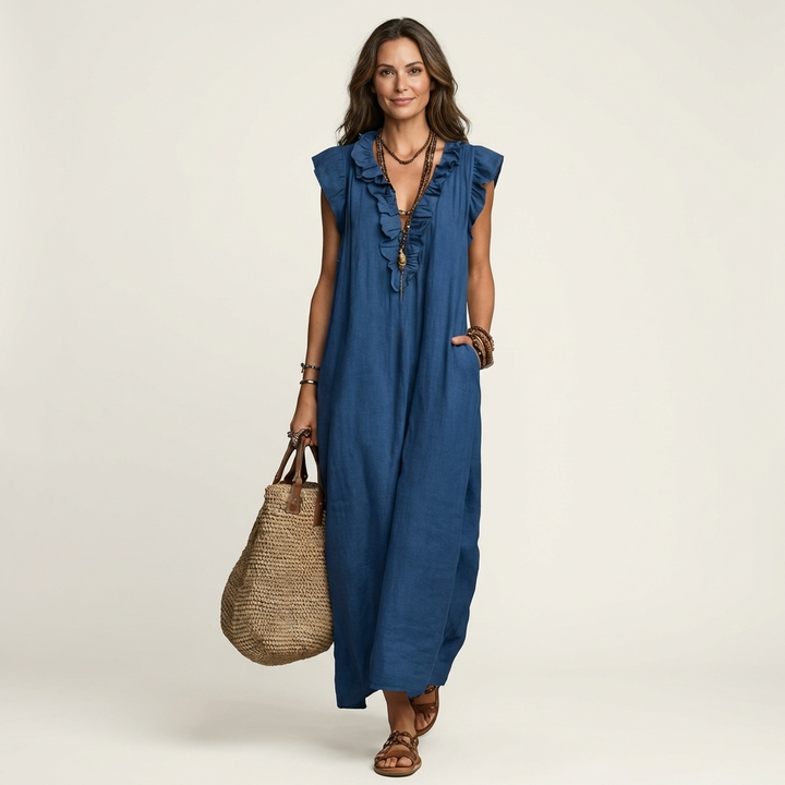 Bridget | Ruffled V-Neck Maxi Dress