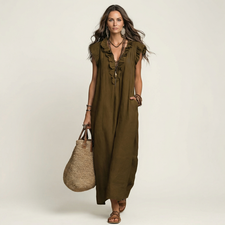Bridget | Ruffled V-Neck Maxi Dress