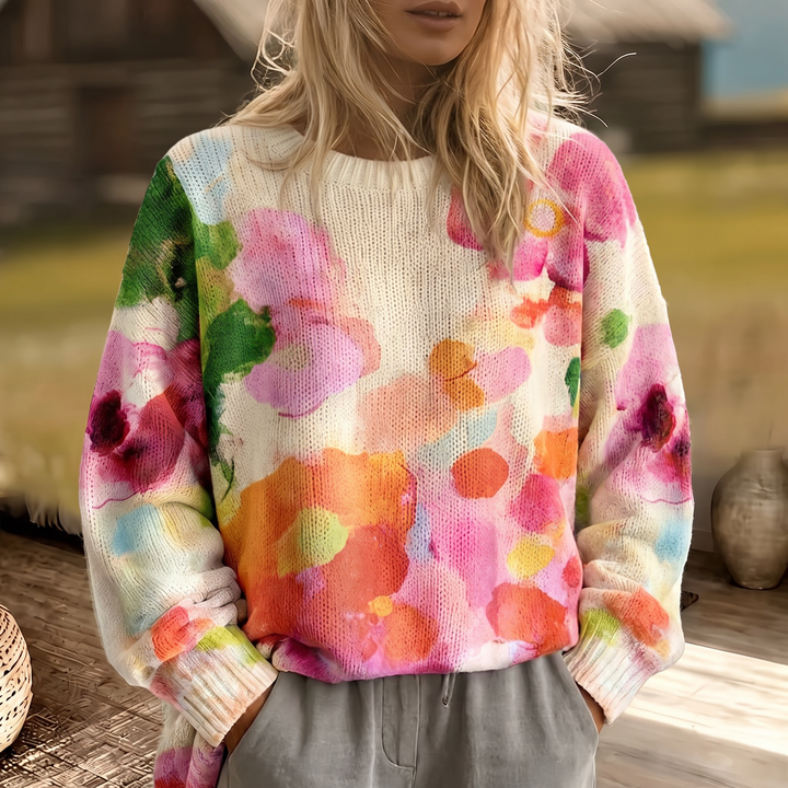 FERRONA | MULTICOLOR TIE-DYE FLORAL KNIT SWEATER