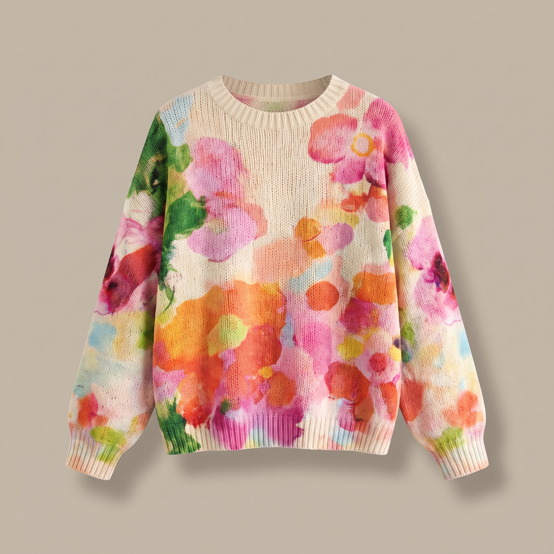 FERRONA | MULTICOLOR TIE-DYE FLORAL KNIT SWEATER