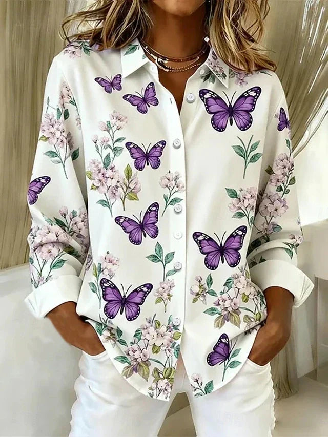 Audra™ – Whimsical Butterfly Print Button Blouse
