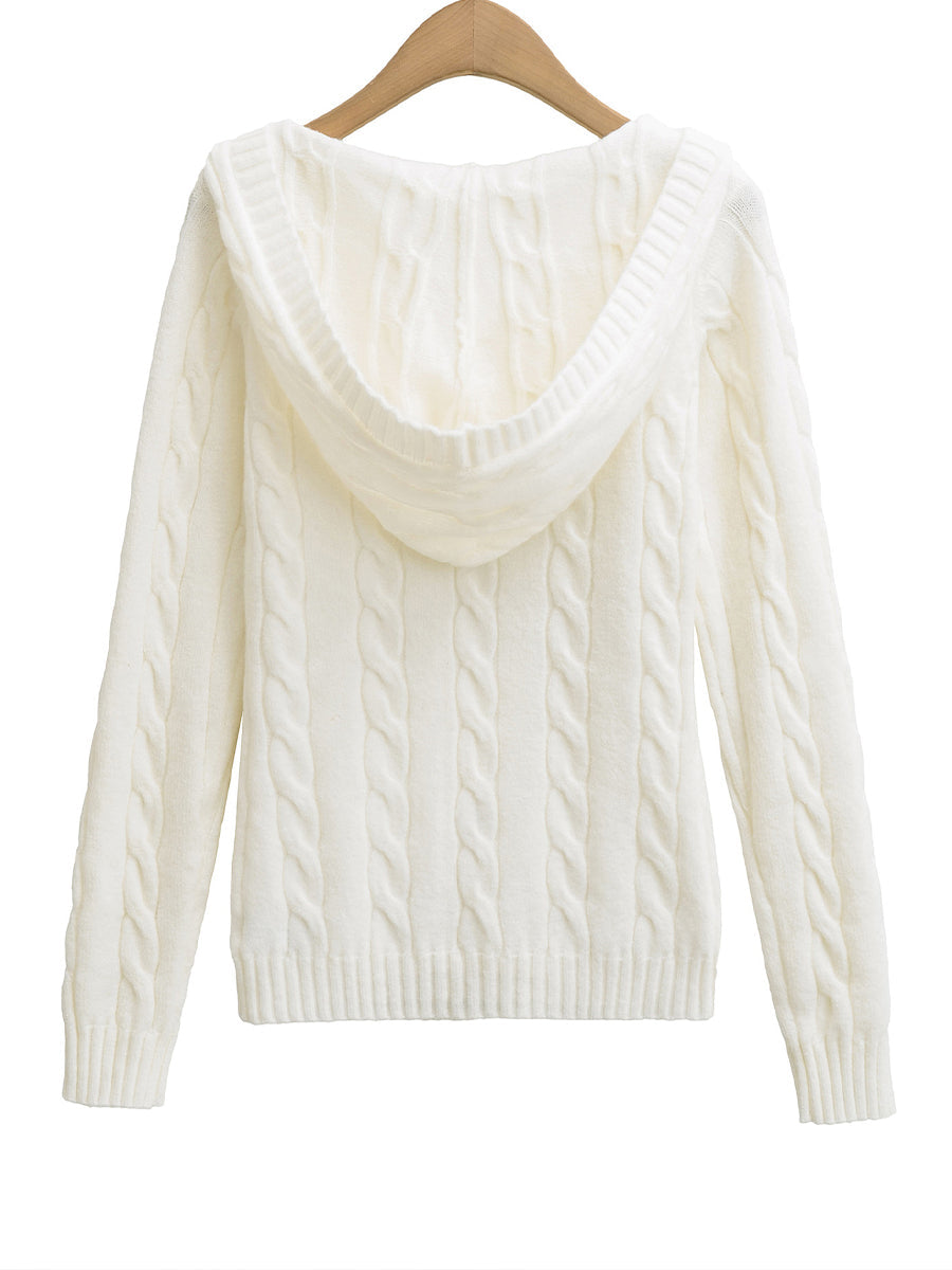 Corabelle | Cable-Knit V-neck Sweater With Hood