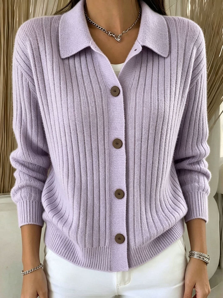 Merriwen | Ribbed Collared Button-Down Cardigan Sweater