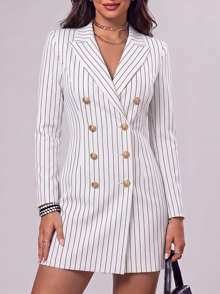 Sadie™ | Women's Striped Printed Lapel Long-sleeved Casual Slim-fit Suit Dress