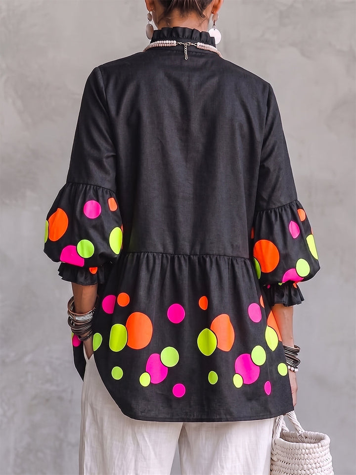 Kennedy™ | Artistic Neon Polka-Dot Comfort Peplum Tunic