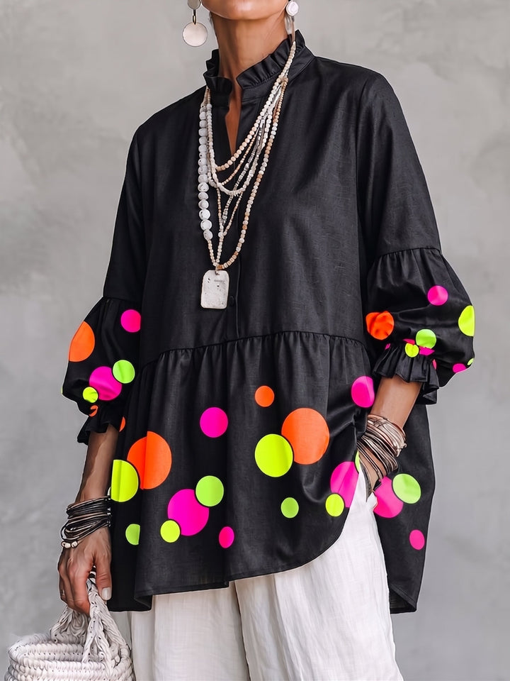 Kennedy™ | Artistic Neon Polka-Dot Comfort Peplum Tunic