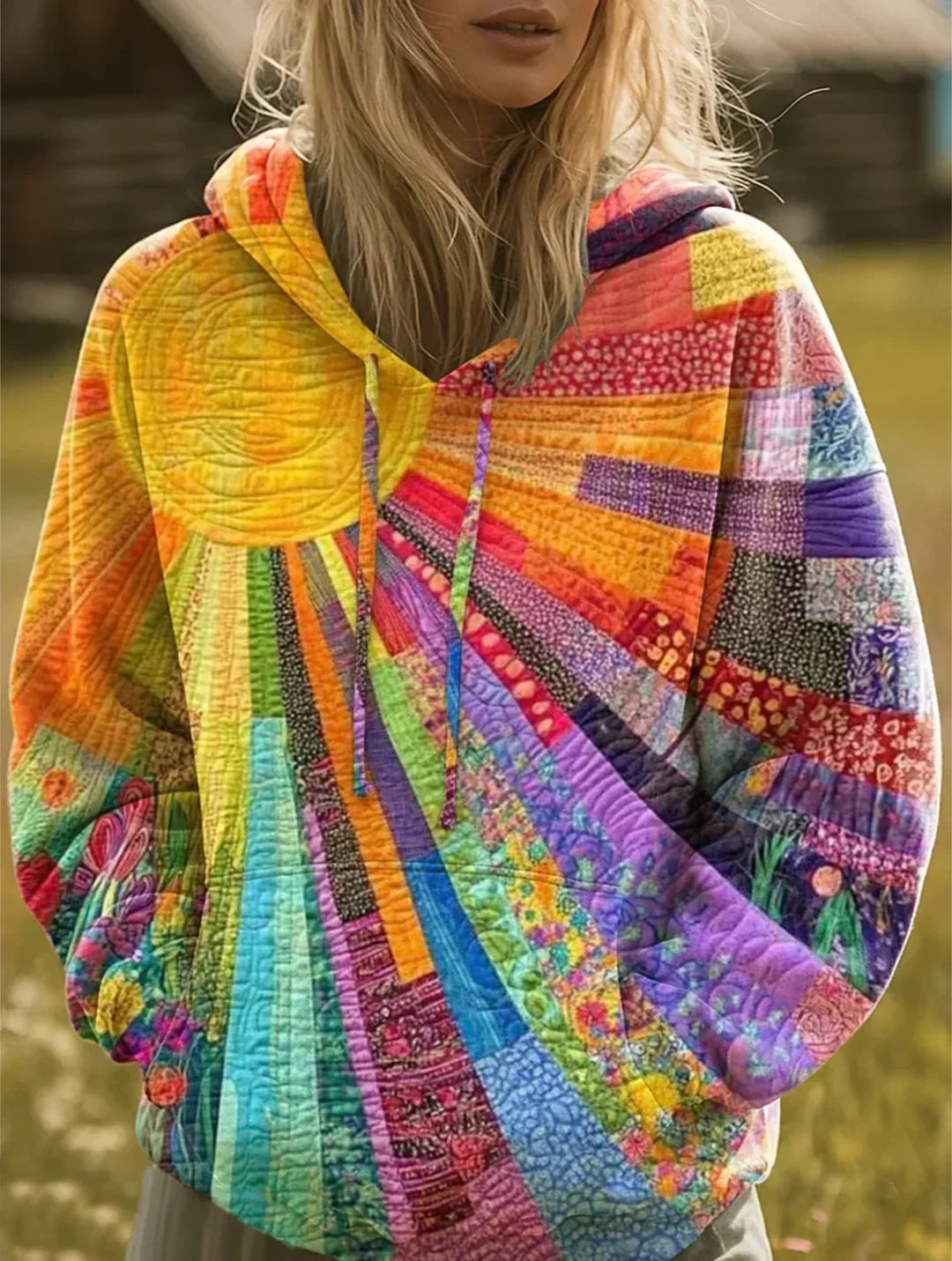DAWNELLA | BOHEMIAN MULTICOLOR PATCHWORK HOODIE