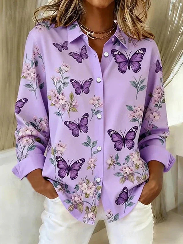 Audra™ – Whimsical Butterfly Print Button Blouse
